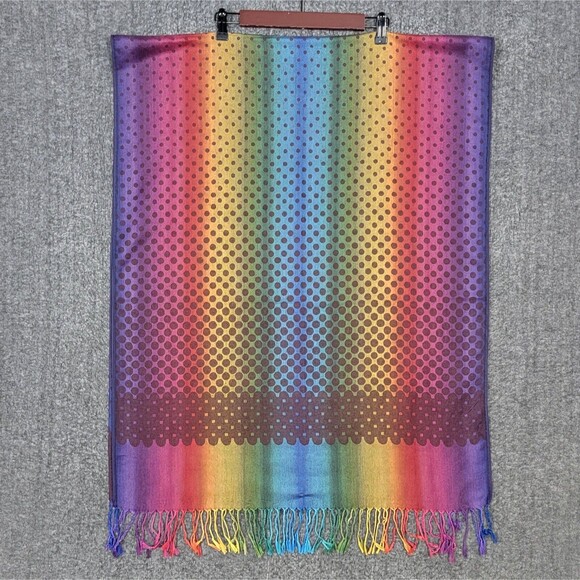 100% Pashmina Scarf Womens Multicolor Polka Dot Fringed Long Wrap Shawl 68x27 - Picture 6 of 9